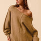 SO ME Loose Fit Exposed Seam Slouchy Boucle Sweater Taupe - DAVERRI FASHIONS