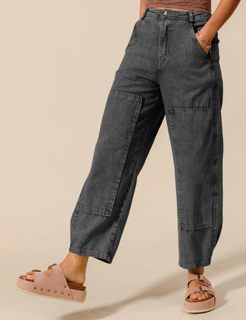 CHARCOAL BLACK SO ME Mineral Washed Mid Rise Barrel Shape Pants | Jeans Daverri Fashions