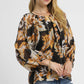 Umgee Autumn Leaf Print Balloon Sleeve Blouse Blouses