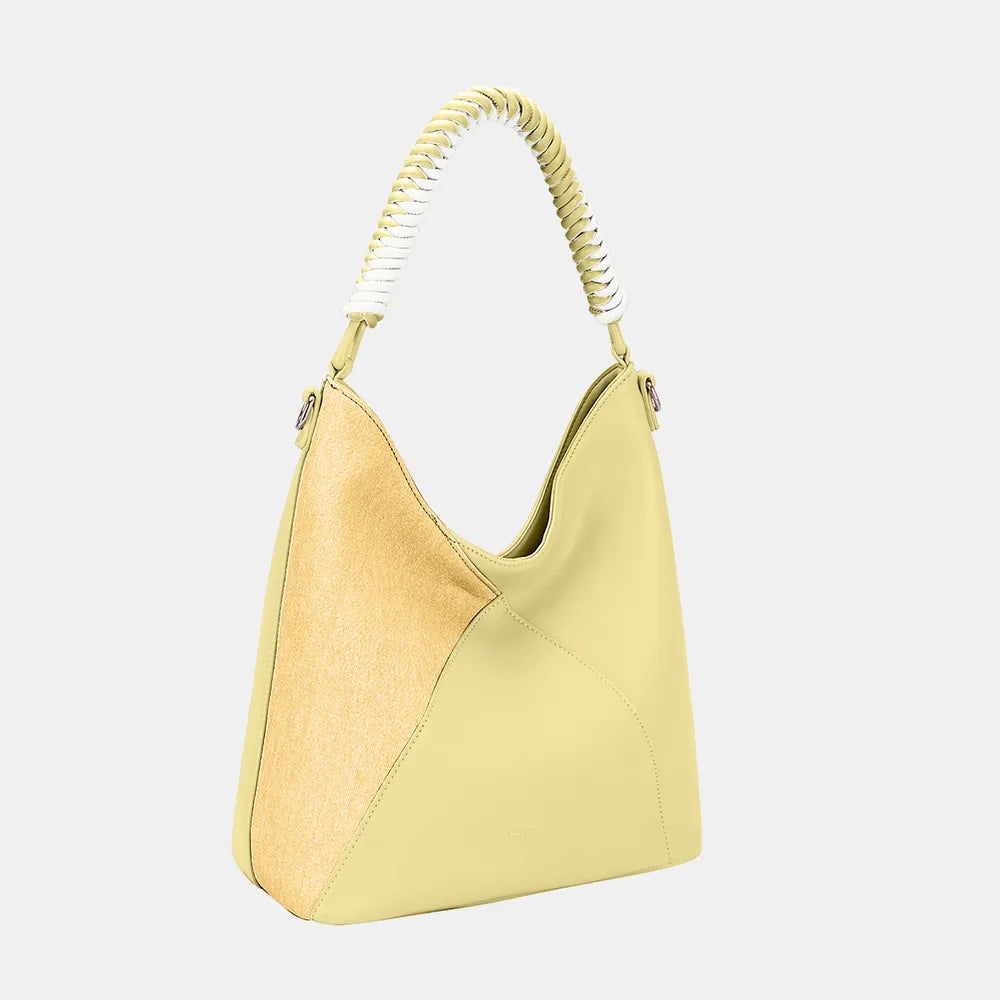 Yellow One Size David Jones Woven Handle PU Leather Handbag | Daverri Fashions