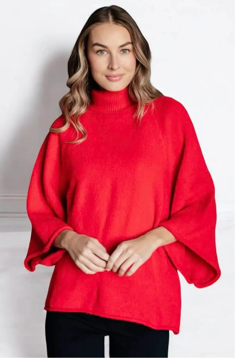 Jodifl 3/4 Sleeve Red Turtleneck Sweater Tops