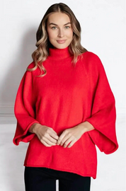 Jodifl 3/4 Sleeve Red Turtleneck Sweater Tops