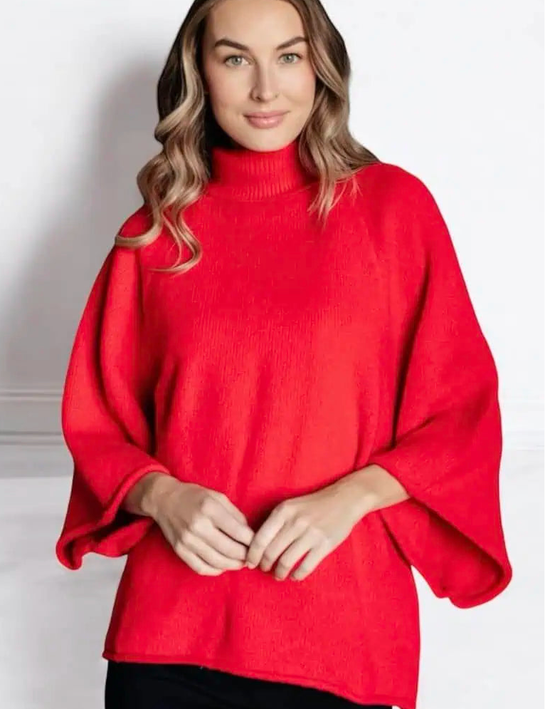 4 Sleeve Red Turtleneck Sweater Tops