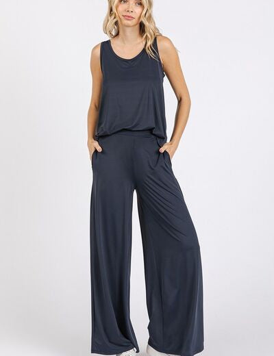 Mittoshop Yoga Air Stretch Elastic Waist Wide Leg Pants Midnight