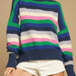 Rainbow Striped Crew Neck Drop Shoulder Sweater - DAVERRI FASHIONS