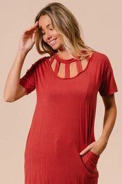 BiBi Front Cutout Mini Tee Dress with Pockets | Daverri Fashions