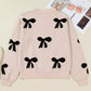 Pearl Embellished Bow Pattern Loose Sweater Dust Storm - DAVERRI FASHIONS
