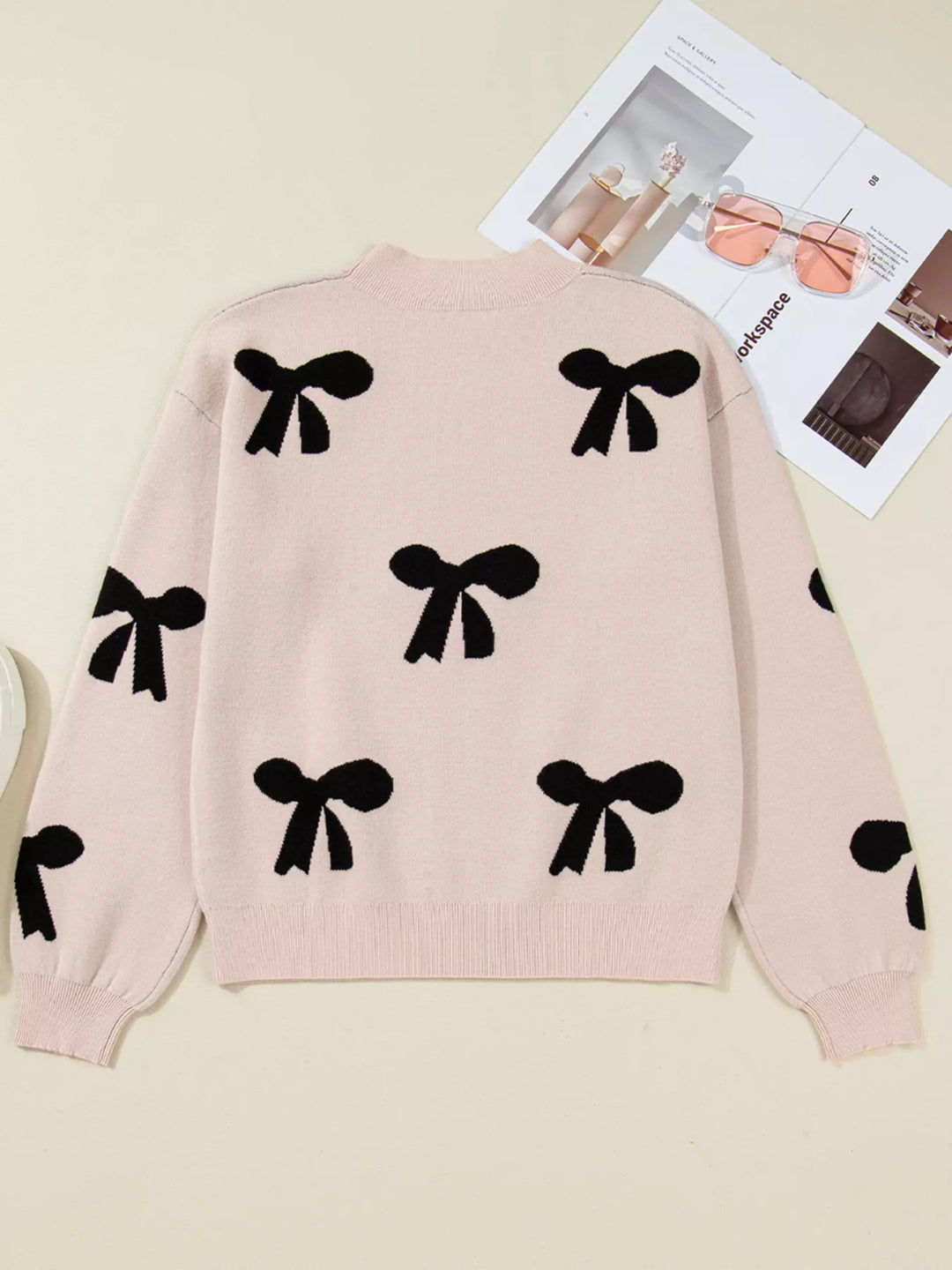 Pearl Embellished Bow Pattern Loose Sweater | Sweaters Daverri Fashions