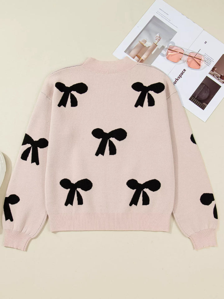 Pearl Embellished Bow Pattern Loose Sweater | Sweaters Daverri Fashions