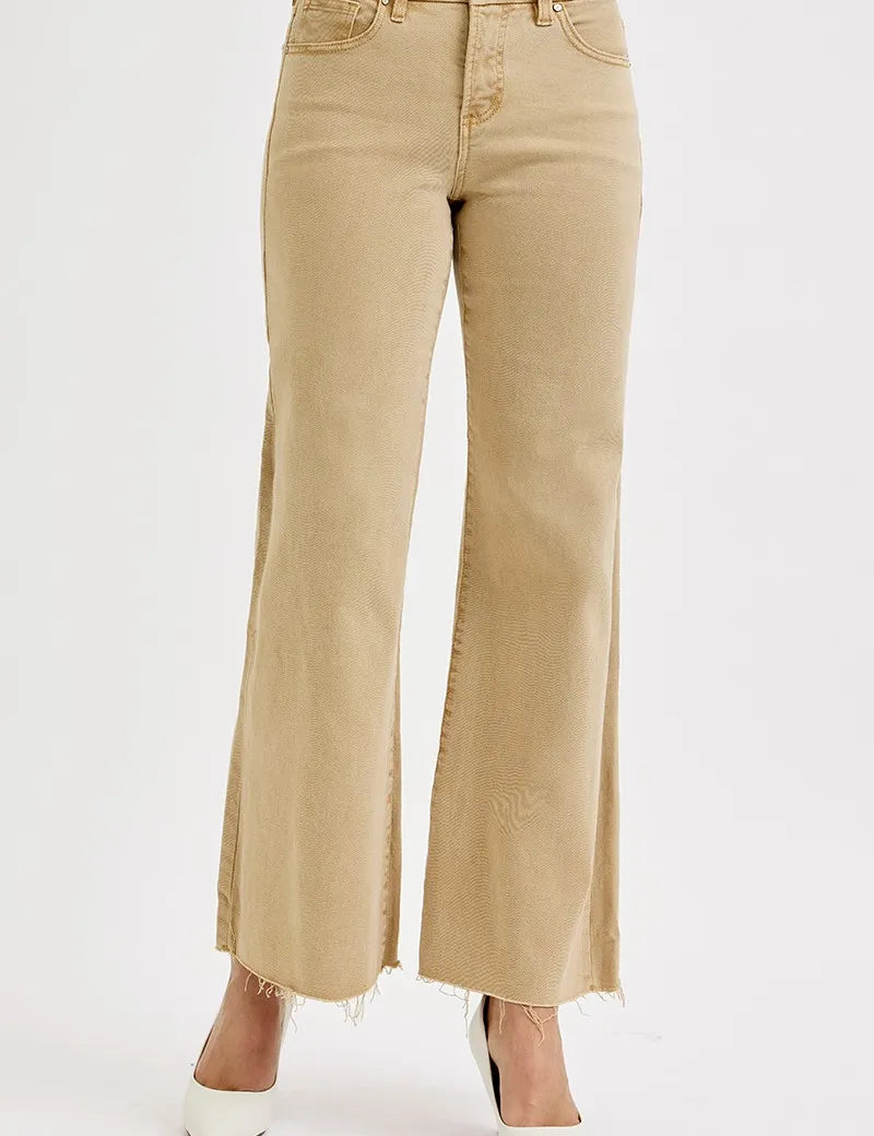 Tan RISEN Full Size Raw Hem Wide Leg Jeans Plus Size | Jeans Daverri Fashions