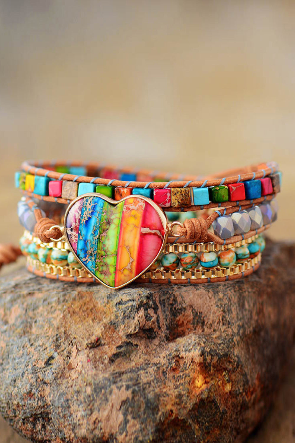 Imperial Jasper & Crystal Layered Bracelet | Bracelets Daverri Fashions