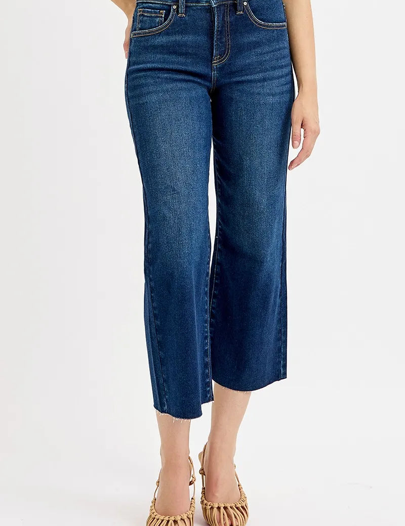 DARK RISEN Full Size Tummy Control High Rise Crop Wide Jeans Plus Size | Jeans Daverri Fashions