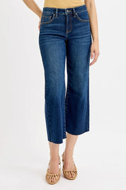 DARK RISEN Full Size Tummy Control High Rise Crop Wide Jeans Plus Size | Jeans Daverri Fashions