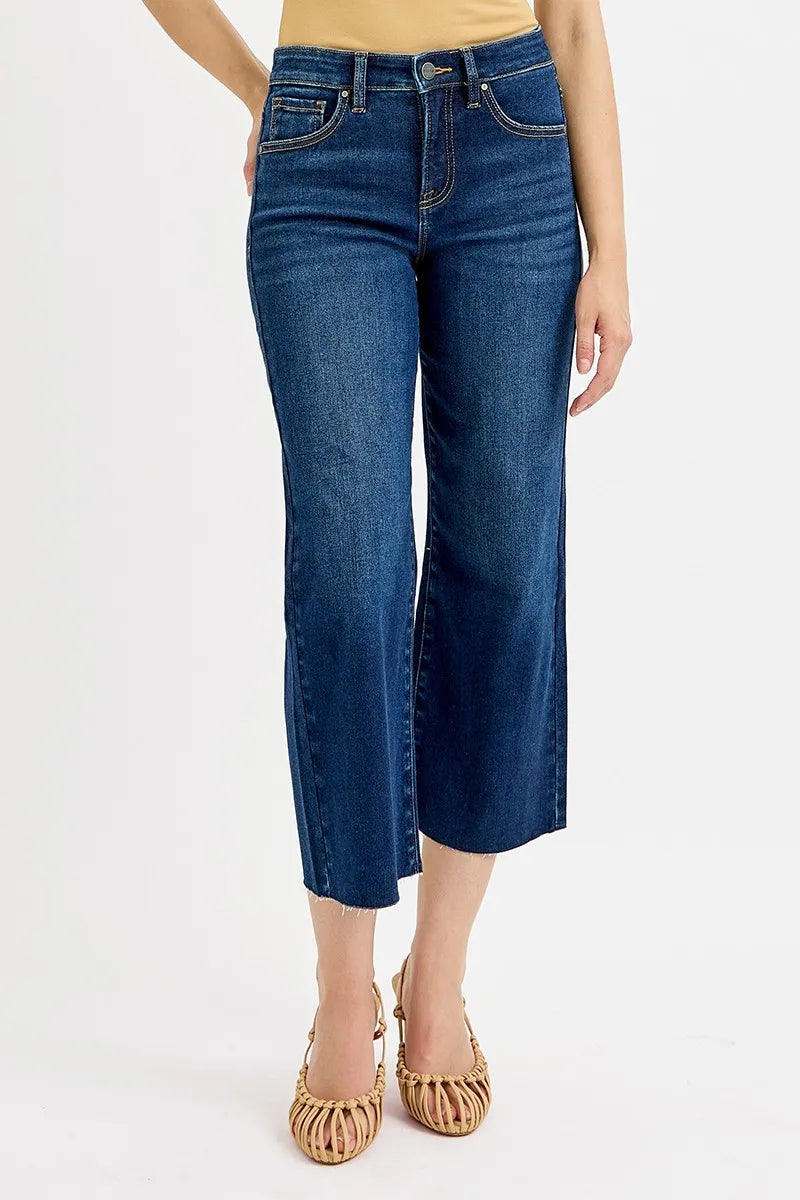 DARK RISEN Full Size Tummy Control High Rise Crop Wide Jeans Plus Size | Jeans Daverri Fashions