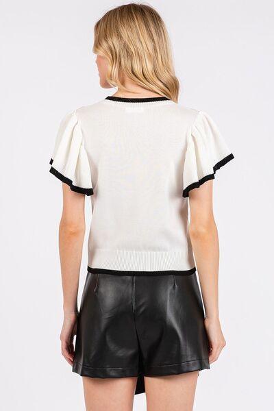 Mittoshop Contrast Trim Ruffled Cap Sleeve Knit Top - DAVERRI FASHIONS