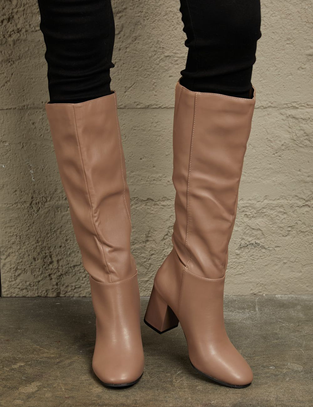 East Lion Corp Block Heel Knee High Boots Mocha