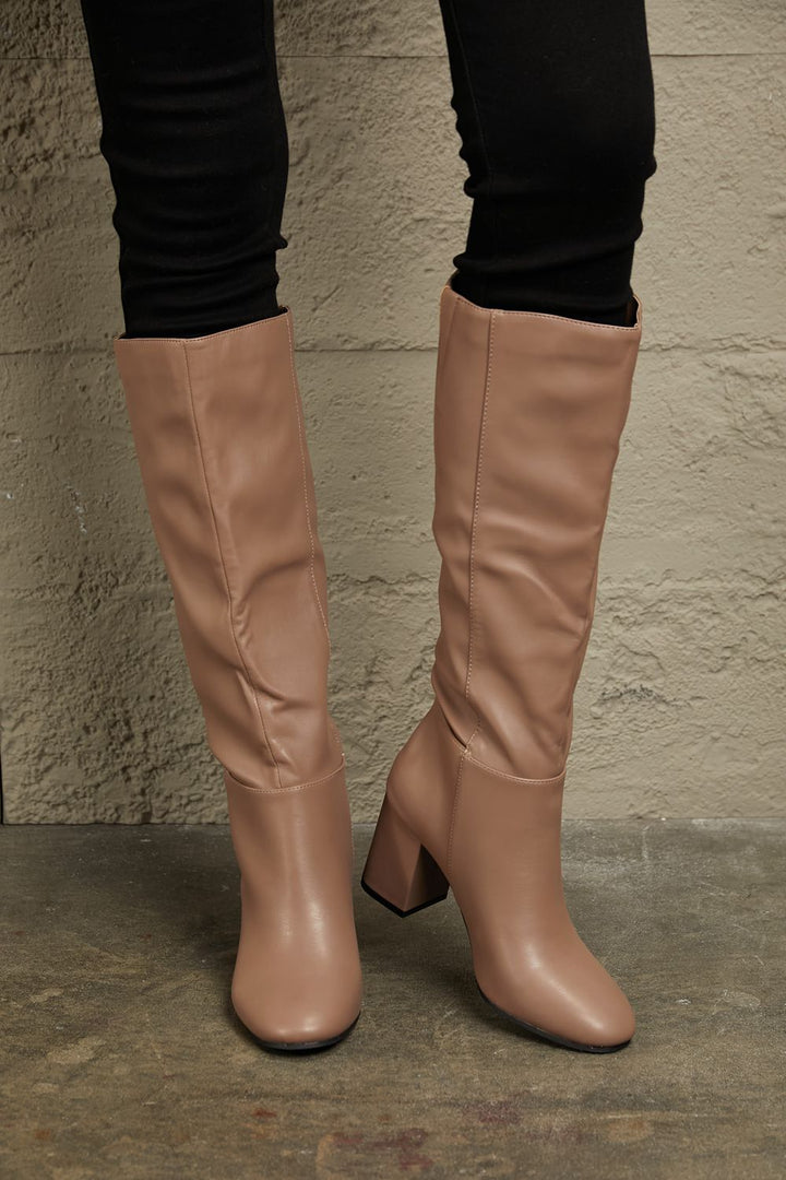 East Lion Corp Block Heel Knee High Boots Mocha