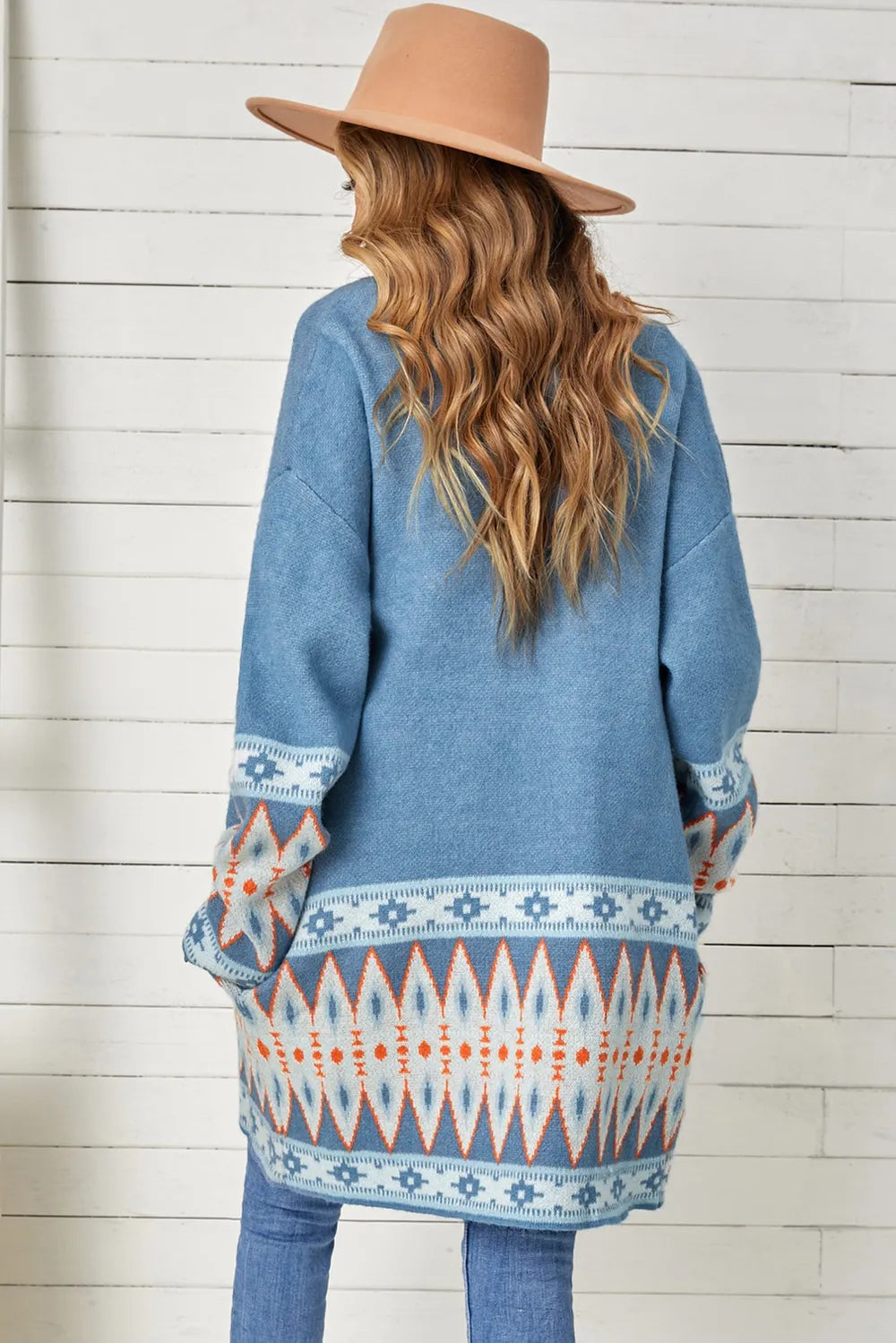 Geometric Open Front Long Sleeve Cardigan | Cardigans Daverri Fashions