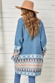 Geometric Open Front Long Sleeve Cardigan | Cardigans Daverri Fashions