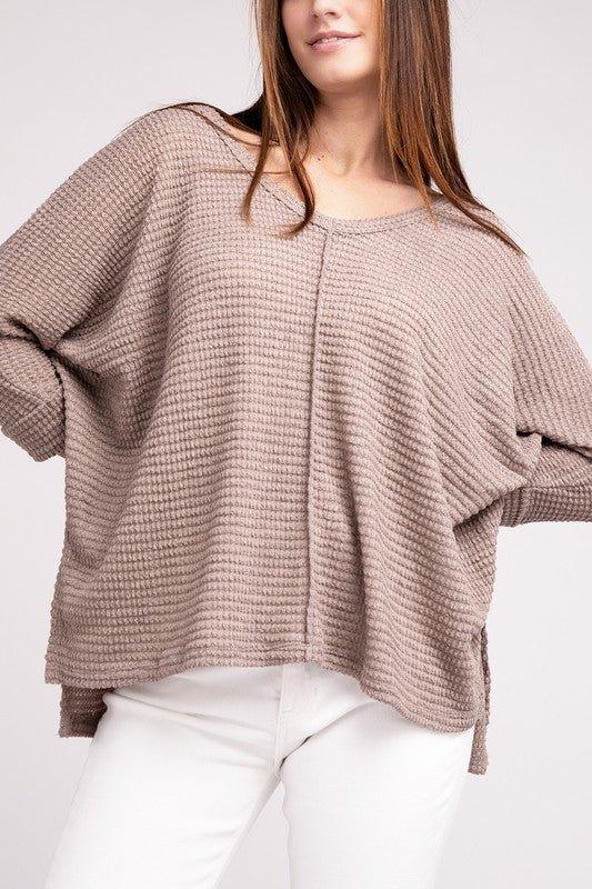 Zenana 3/4 Sleeve Hi-Low Top LT MOCHA Shirts & Tops