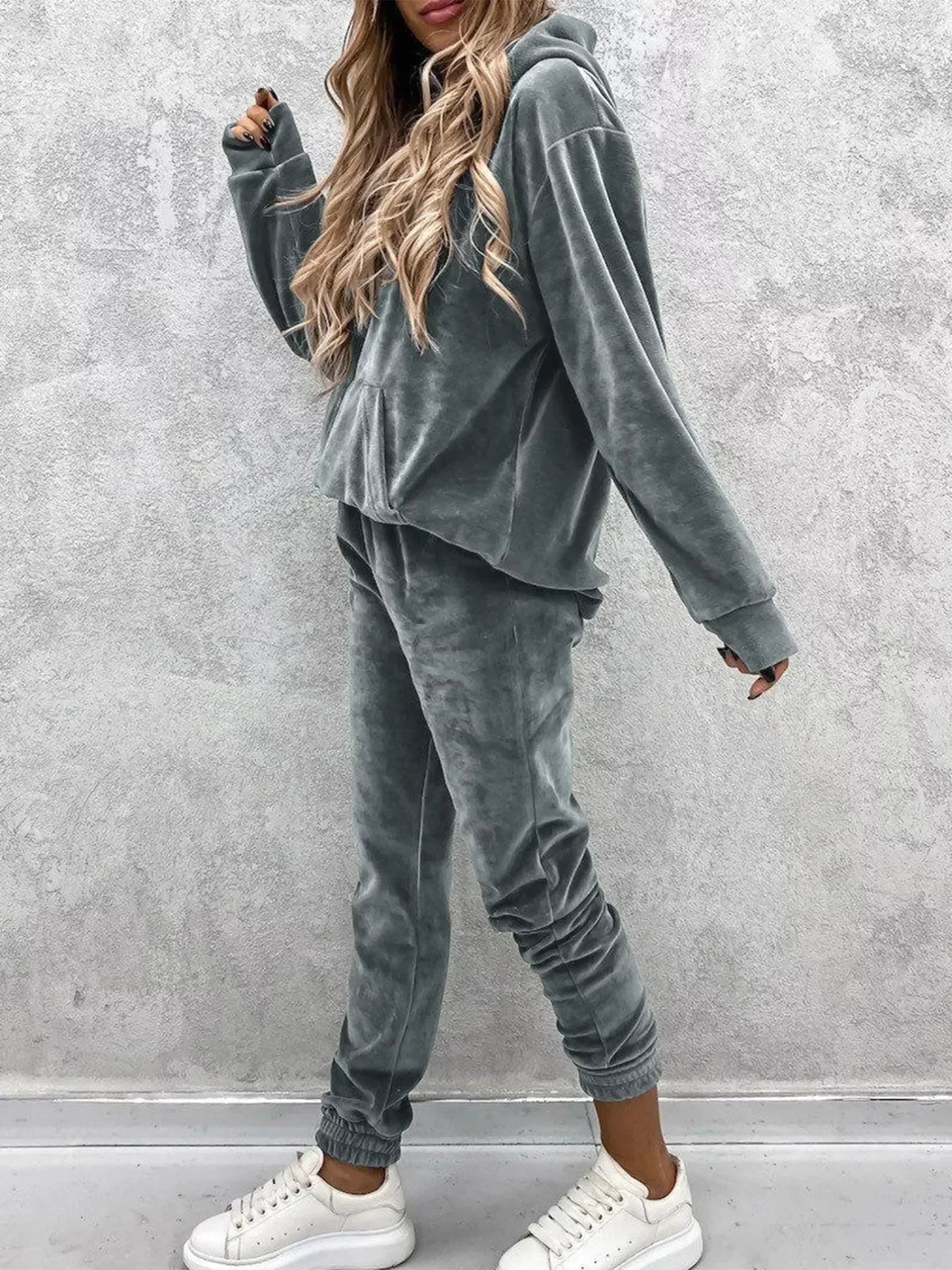 Kangaroo Pocket Hoodie and Pants Set - DAVERRI FASHIONS