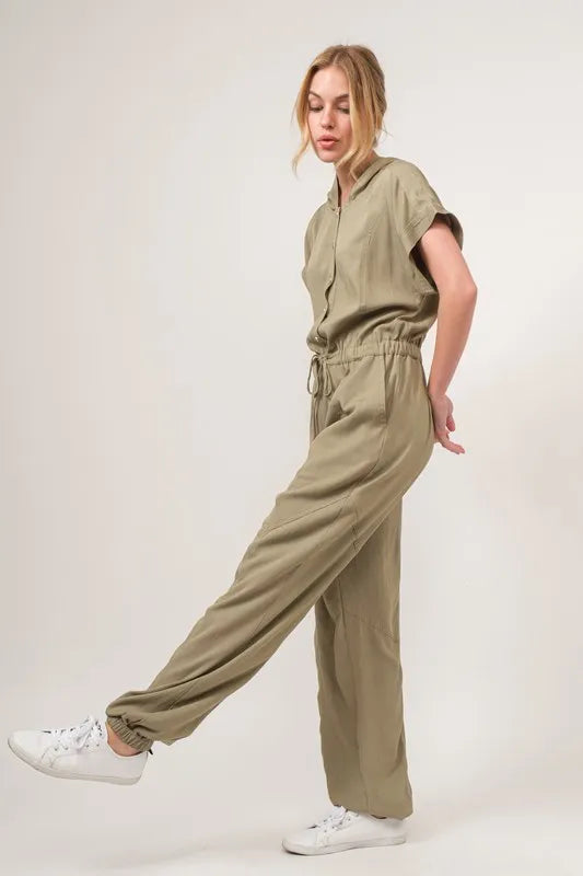 And The Why Washed Short Sleeve Hooded Jumpsuit Jumpsuits