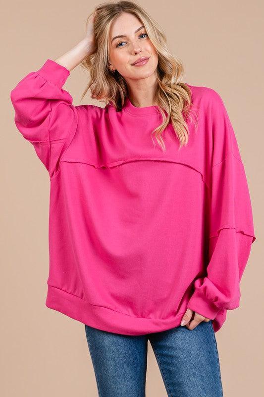 Ces Femme Exposed Seam Long Sleeve Sweatshirt - DAVERRI FASHIONS