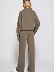 Full Size Half-Zip Sweatshirt and Wide-Leg Pants Set Plus Size | Outfit Sets Daverri Fashions