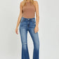 RISEN Full Size High Rise Front Slit Frayed Hem Flare Jeans - DAVERRI FASHIONS