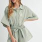 MABLE Embroidered Button Down Collared Neck Romper Dusty Sage S Rompers