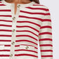 Striped Round Neck Button Up Long Sleeve Cardigan - DAVERRI FASHIONS