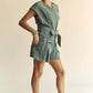 Davi & Dani Acid-Washed Waffle Knit Cuffed Sleeves Romper Rompers