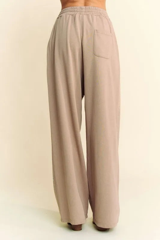 Davi & Dani Rhinestone Drawstring Wide Leg Pants Pants