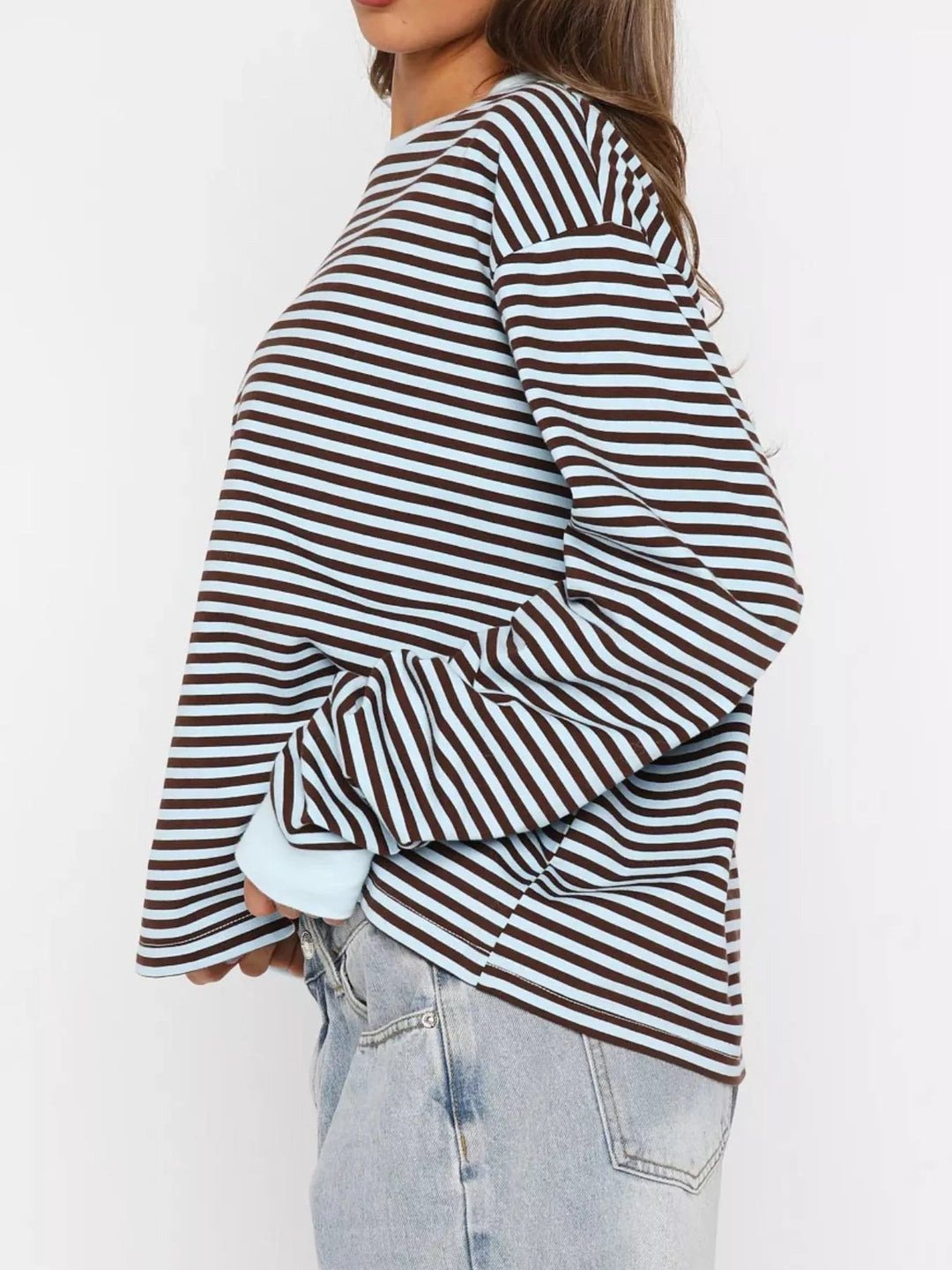 Striped Oversized Round Neck Sweatshirt | Sweatshirts Daverri Fashions