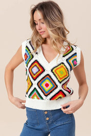 BiBi Diamond Granny Square Sweater Vest | Sweater Vests Daverri Fashions