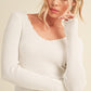 Aemi + Co Lettuce Hem Scoop Neck Long Sleeve Knit Top Tops