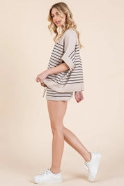 Lime 'N' Chili Striped Folded Half Sleeve Top and Shorts Set | Outfit Sets Daverri Fashions