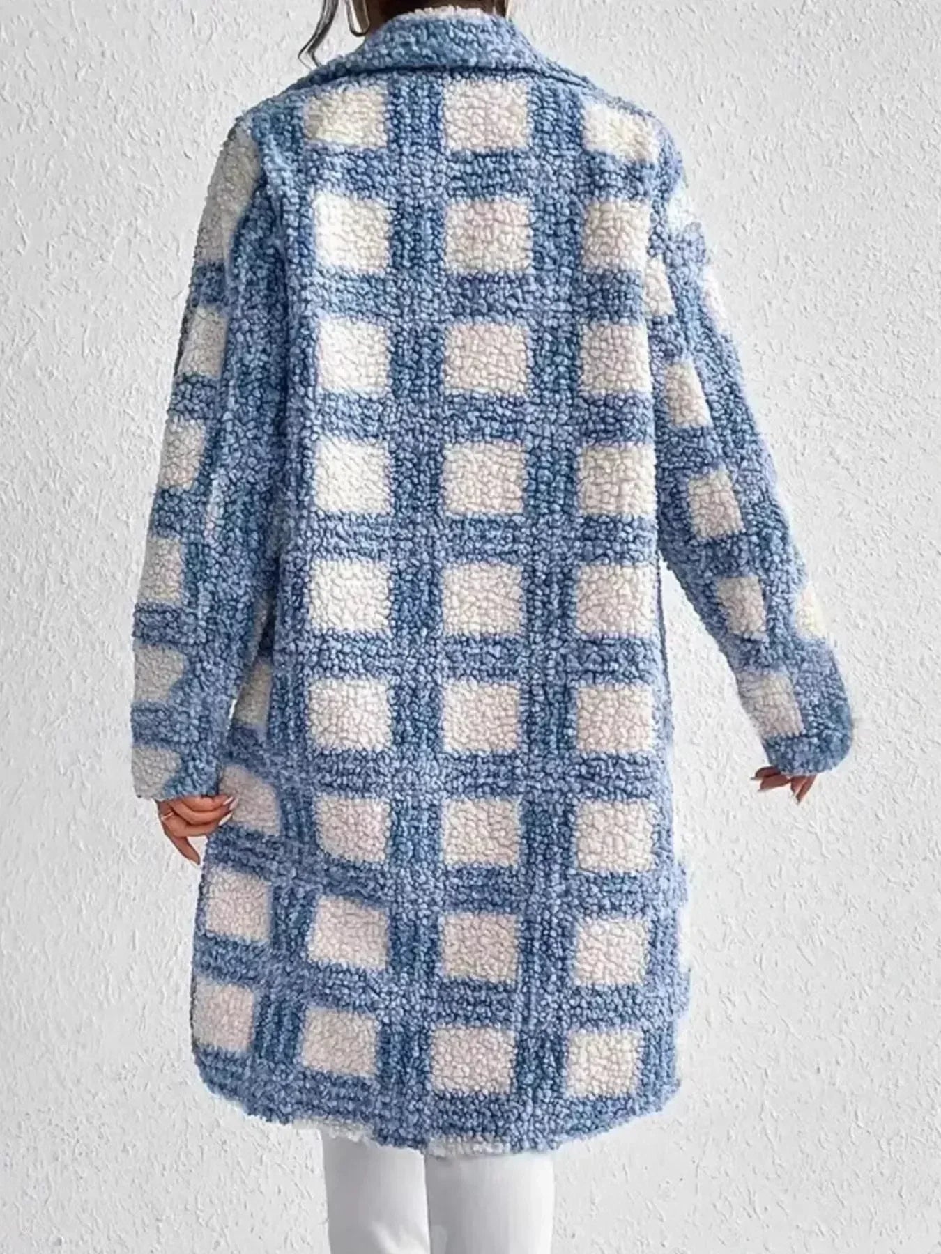 Plaid Button Up Long Sleeve Fleece Coat - DAVERRI FASHIONS