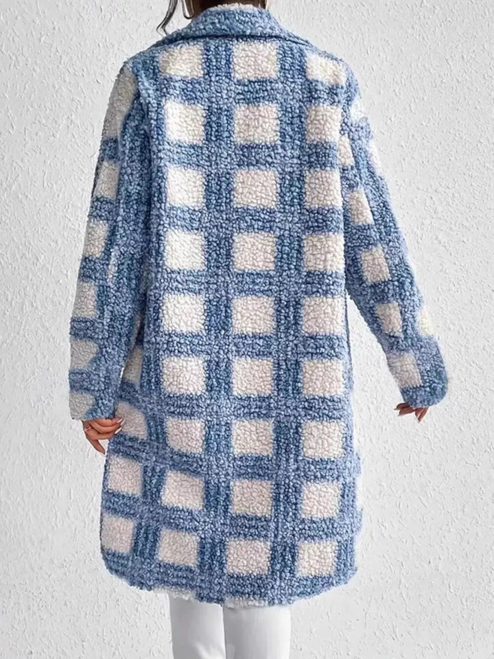 Plaid Button Up Long Sleeve Fleece Coat | Coats Daverri Fashions