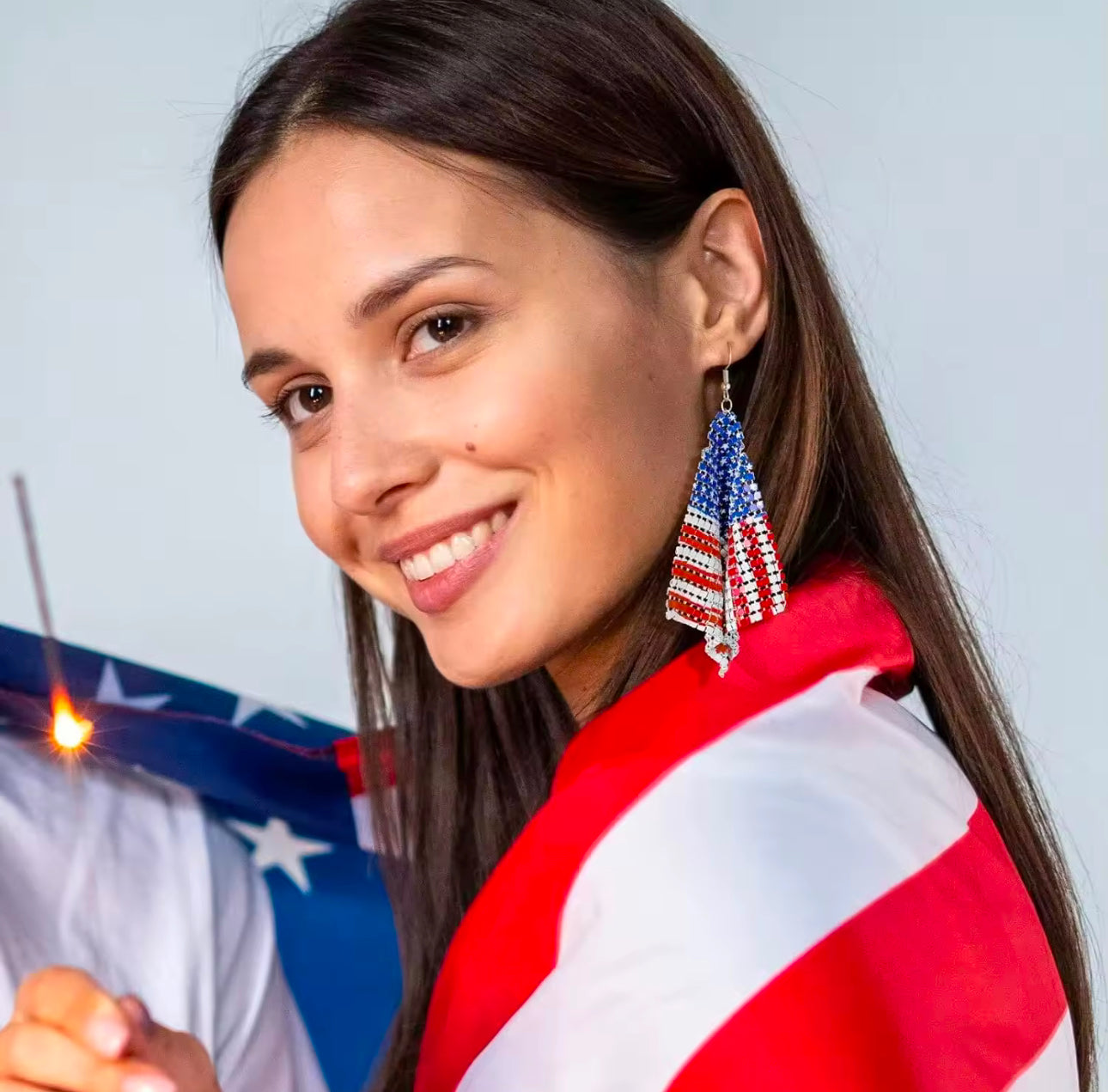 Stars and Stripes Mesh Dangle Earrings Earrings