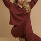 Umgee Exposed Seam Long Sleeve Polo Top with Side Slit MAHOGANY Tops