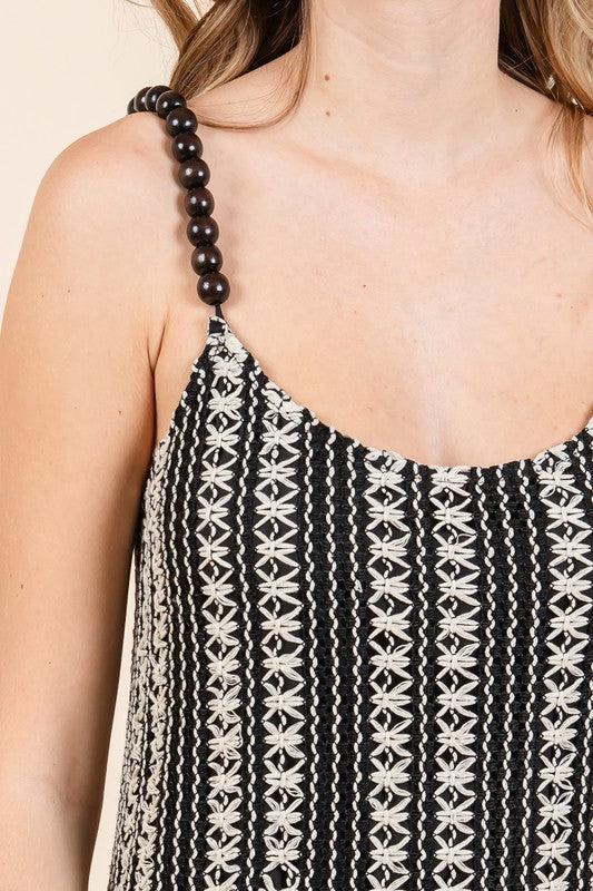 GeeGee Plus Size Striped Scoop Neck Beaded Strap Maxi Cami Dress Cami Dresses