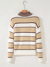 Stripe Half Zip Drop Shoulder Sweater | Sweaters Daverri Fashions