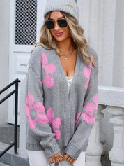 Flower Open Front Long Sleeve Cardigan | Cardigans Daverri Fashions