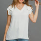 Umgee Full Size V-Neck Double Layered Ruffle Sleeve Blouse Plus Size White Blouses