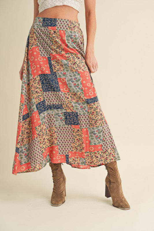 Aemi + Co Printed Maxi Skirt Tan Orange Skirts