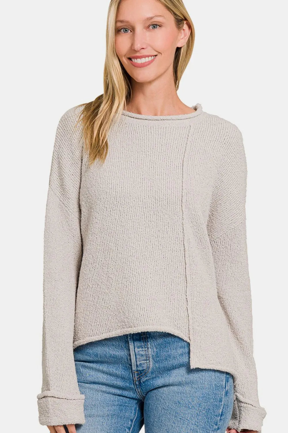 Zenana Asymmetric Hem Drop Shoulder Sweater | Sweaters Daverri Fashions