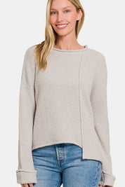 Zenana Asymmetric Hem Drop Shoulder Sweater | Sweaters Daverri Fashions