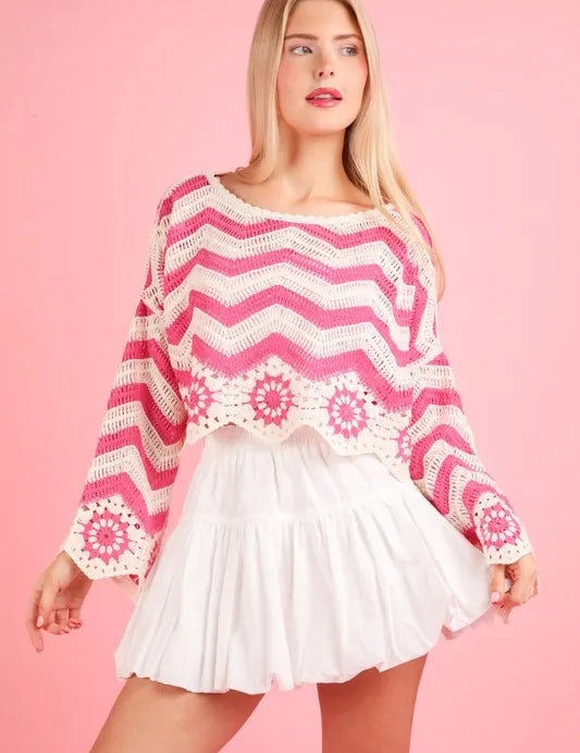 Floral Pattern Crochet Knit Top | Knit Tops Daverri Fashions