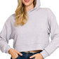 Drop Shoulder Ribbed Crop Hoodie Heather Grey - DAVERRI FASHIONS